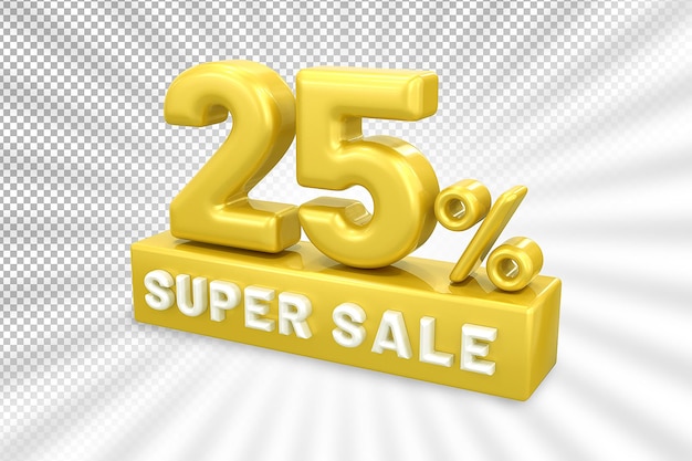 Etiqueta super venta hasta 25 de oro 3d render