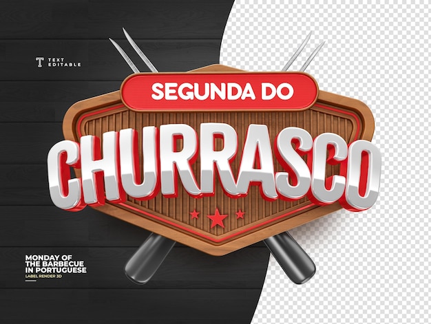 Etiqueta para tienda de carne con el título Barbecue Monday en 3D en portugués brasileño