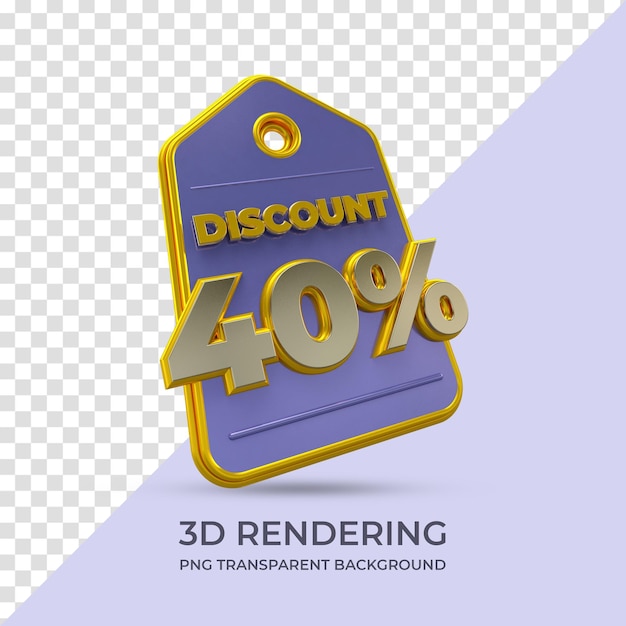 Etiqueta de venta descuento 40 por ciento representación 3d fondo transparente aislado