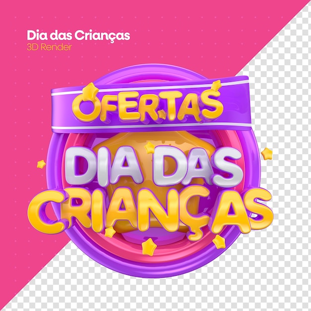 PSD etiqueta de venta del día del niño en presentación 3d para campaña de marketing en brasil en portugués