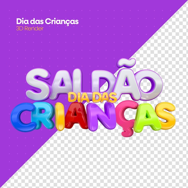 PSD etiqueta de venta del día del niño en presentación 3d para campaña de marketing en brasil en portugués