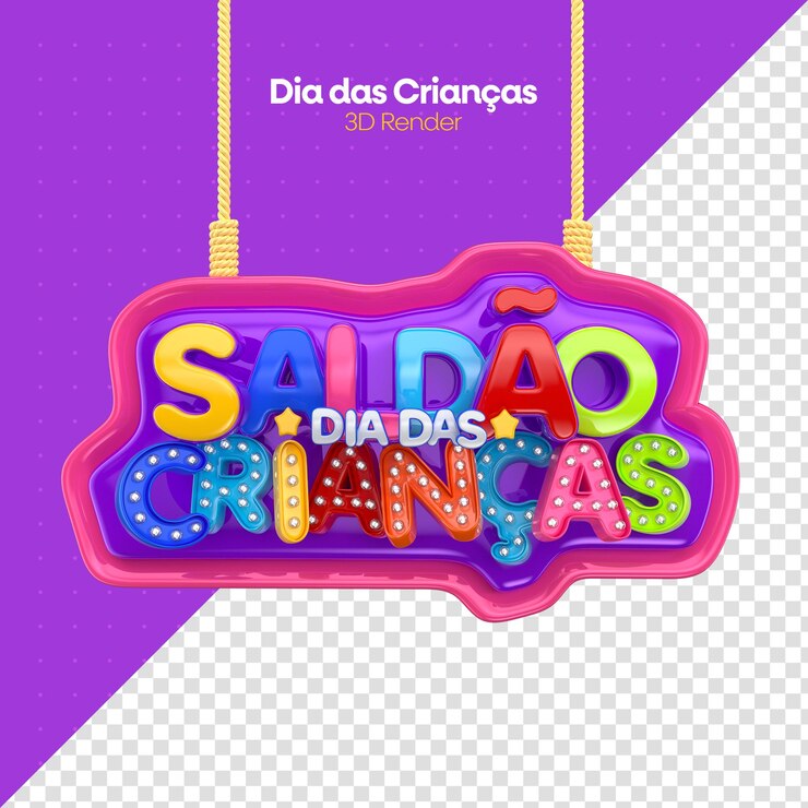 PSD etiqueta de venta del día del niño en presentación 3d para campaña de marketing en brasil en portugués