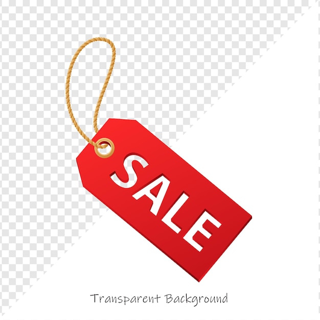 Etiqueta de venta roja con cuerda y fondo transparente