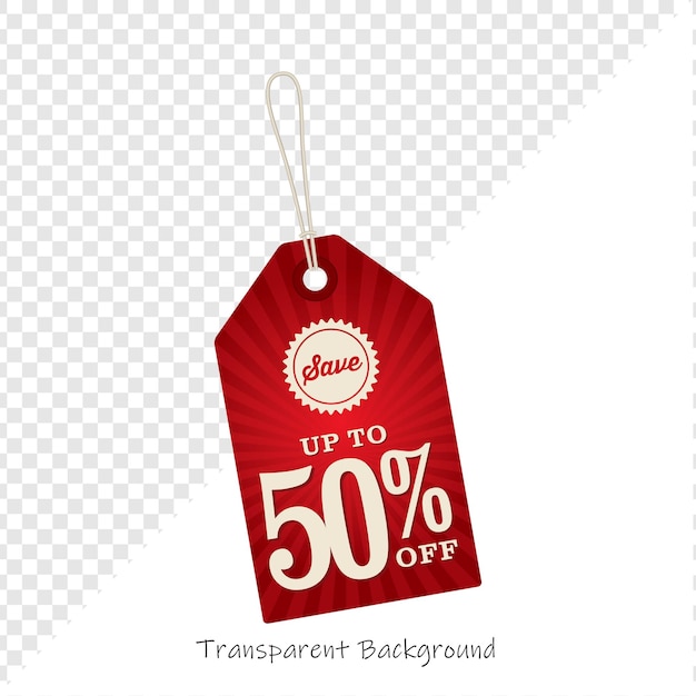 Etiqueta de venta roja con un descuento del 50 por ciento