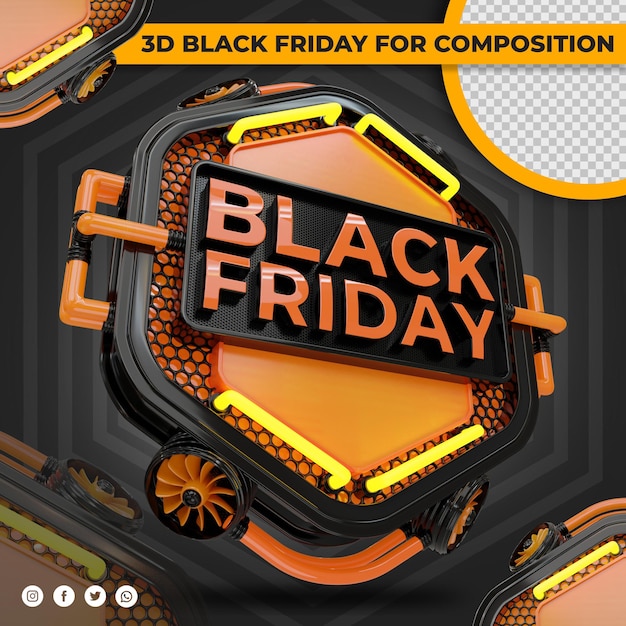 Etiqueta de viernes negro 3d con naranja claro para composición