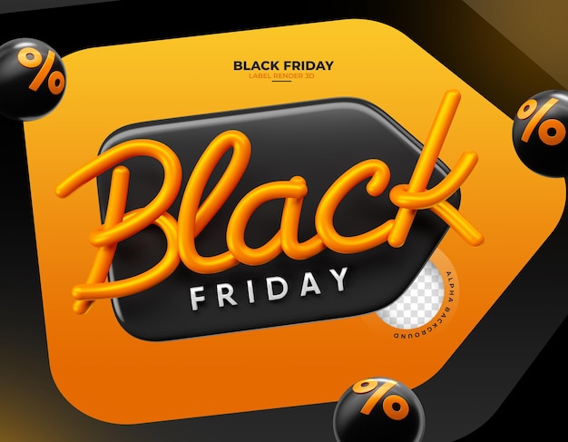 Etiqueta de viernes negro en render 3d realista con fondo transparente