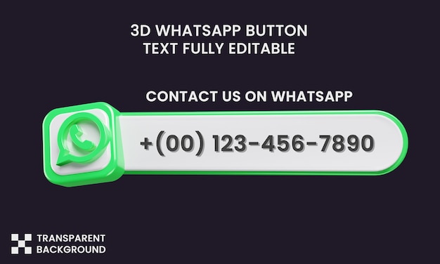 PSD etiqueta whatsapp contáctanos botón en renderizado 3d