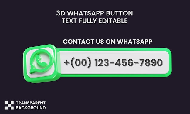 PSD etiqueta whatsapp contáctanos botón en renderizado 3d