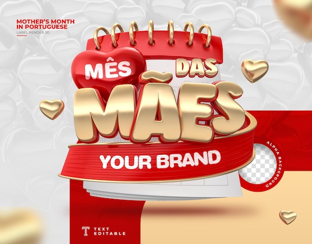 Etiquetar a oferta do mês das mães em renderização 3d portuguesa para campanha de marketing no brasil