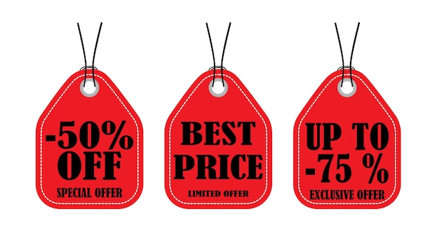 Etiquetas de venda com diferentes ofertas de desconto