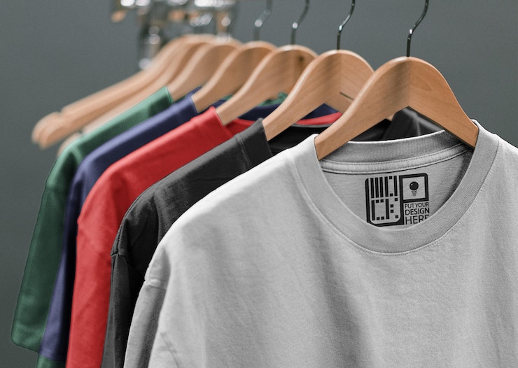 PSD etiquete camisas con maquetas de cualquier color para negocios de indumentaria