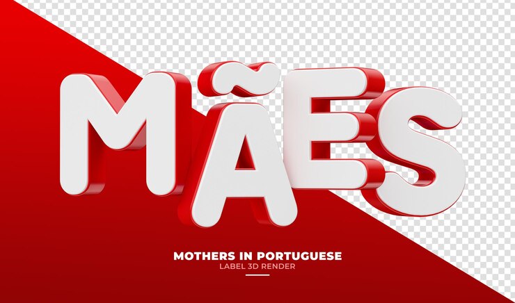 PSD etiquete a las madres en portugués brasileño en 3d rojo con blanco sobre fondo transparente