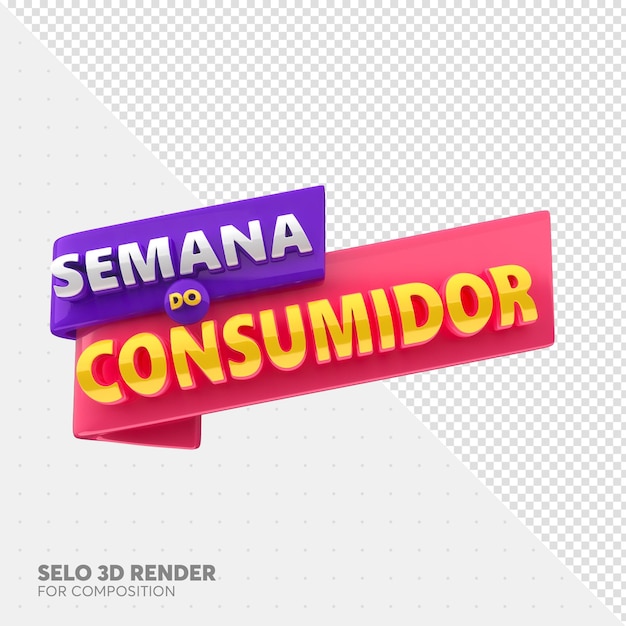 PSD etiquete la semana del consumidor en portugués plantilla de renderizado 3d para campañas de marketing en ofertas de brasil