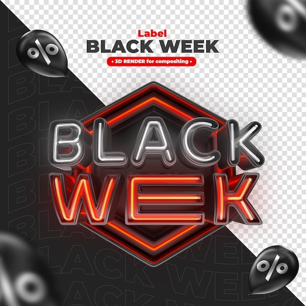 Etiquete la semana negra en render 3d para la campaña de marketing viernes negro