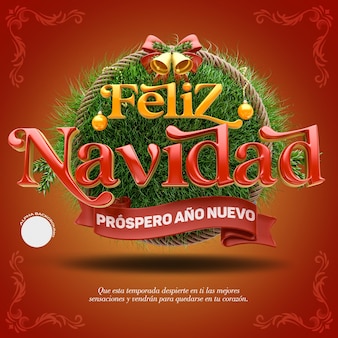 Étiquette 3d joyeux noël en espagnol modèle 3d de rendu pour le marketing