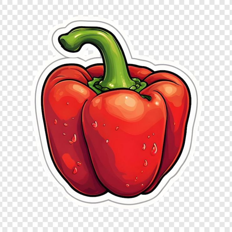 PSD étiquette au poivre rouge illustration de dessin animé de légumes frais