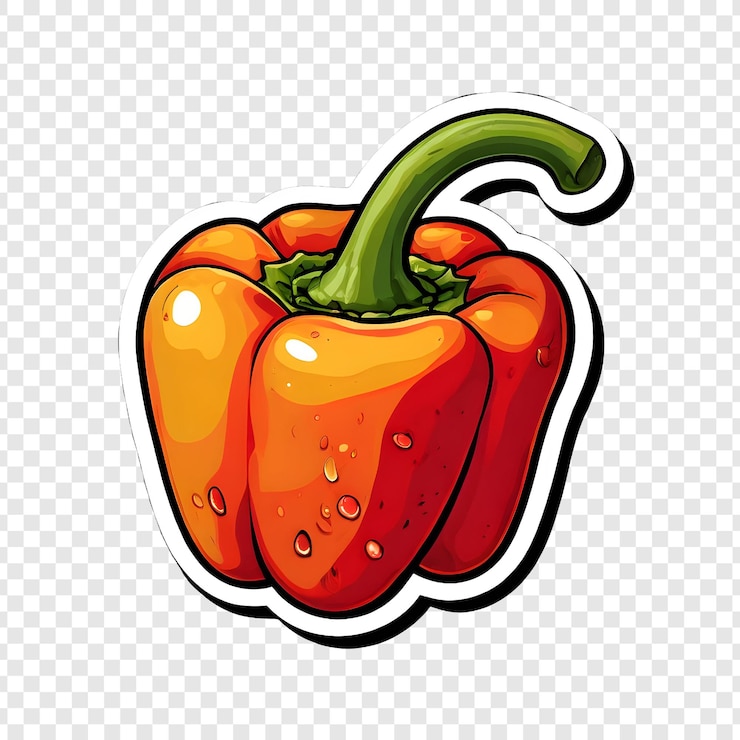 PSD étiquette au poivre rouge illustration de dessin animé de légumes frais