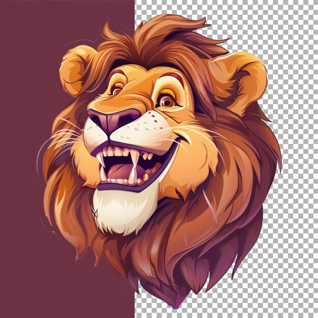 PSD Étiquette d'un clipart de lion souriant sur un fond transparent généré par ai