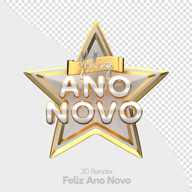 PSD Étiquette du nouvel an en rendu 3d en portugais pour une campagne de marketing au brésil