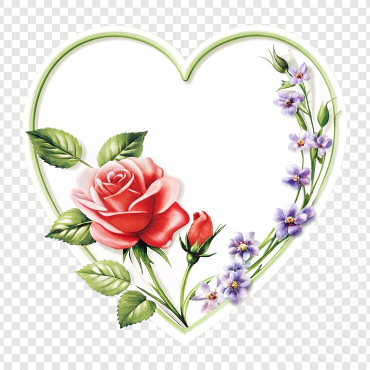 PSD étiquette de fleur en forme de cœur pour la saint-valentin