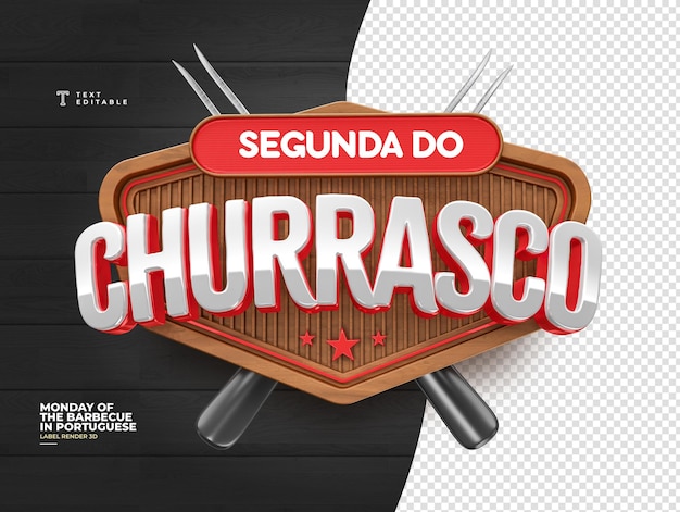 PSD Étiquette pour un magasin de viande avec le titre barbecue monday en 3d en portugais brésilien