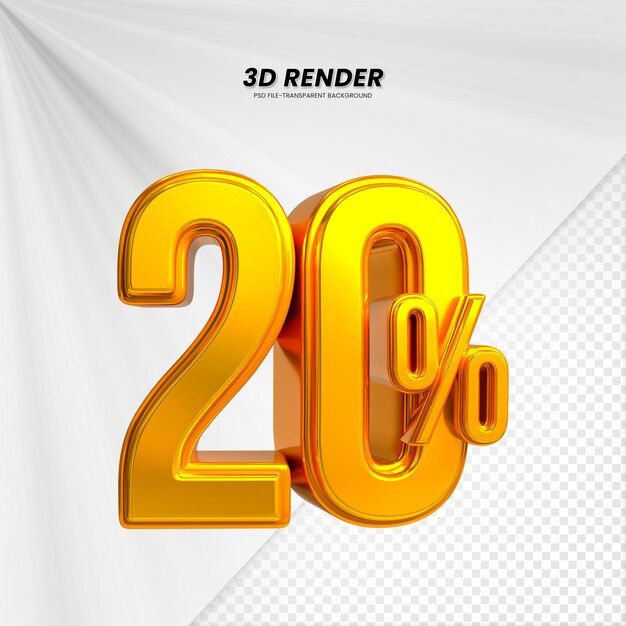 PSD Étiquette de prix de remise de vente 3d rendering 3d pour la composition concept de nombre de 20 pour cent