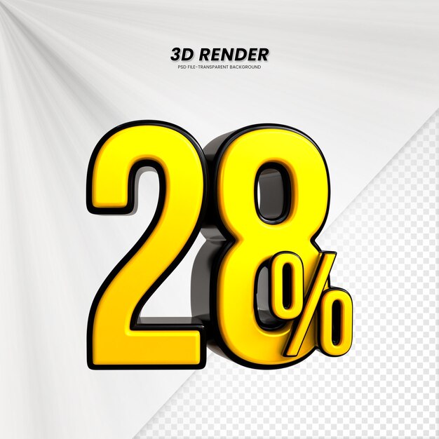 Étiquette de prix de remise de vente 3D rendu 3D pour la composition 28 pour cent concept de nombre