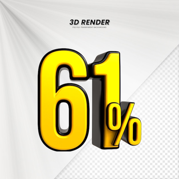 Étiquette de prix de remise de vente 3D rendu 3D pour la composition 61% concept de nombre