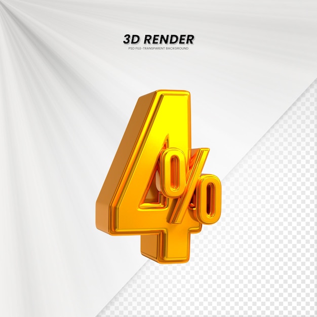 PSD Étiquette de prix de remise de vente 3d rendu 3d pour la composition concept de nombre de 4 pour cent