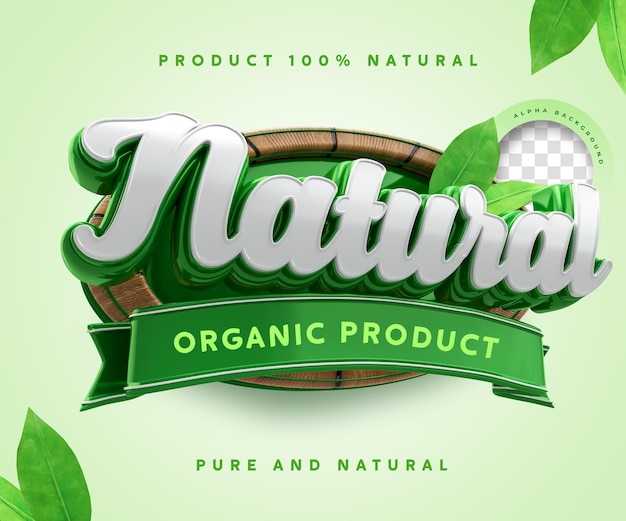 PSD Étiquette de produit biologique naturel symbole d'autocollant 3d 100 pour cent