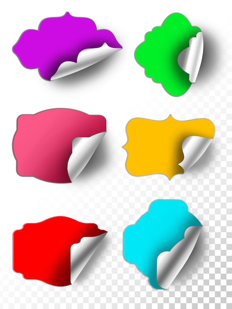 Étiquettes adhésives réalistes en couleurs multiples étiquettes de papier avec des coins détachables
