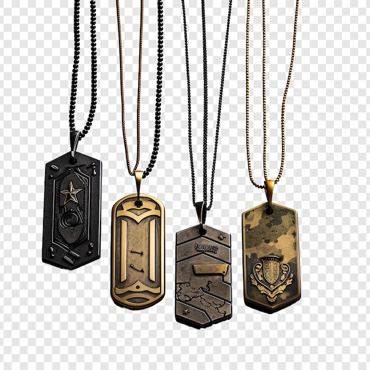 PSD étiquettes de chiens militaires bijoux isolés sur fond transparent