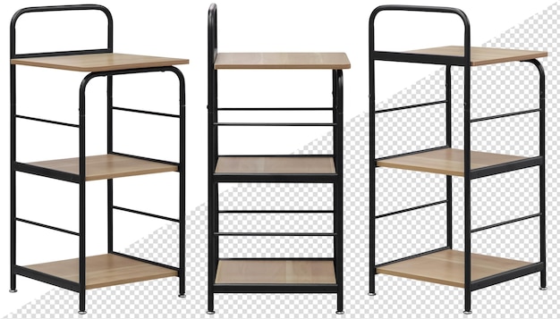 Étiquettes élégantes et modernes avec étagères en bois pour la maison ou le bureau isolées de l'arrière-plan
