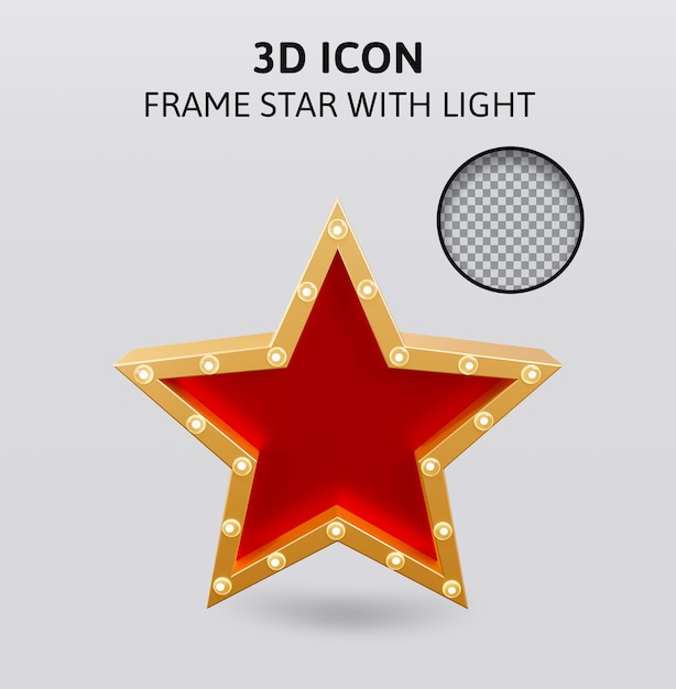 PSD Étoile de cadre avec illustration de rendu 3d léger