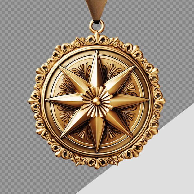 Étoile De Médaille D'or 3d Png Isolée Sur Un Fond Transparent