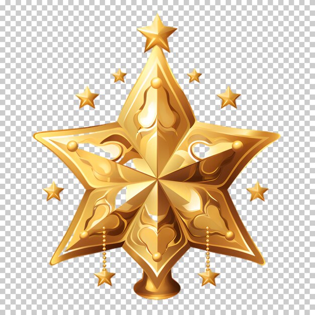 PSD Étoile d'or de noël avec arbre isolé sur un fond transparent.