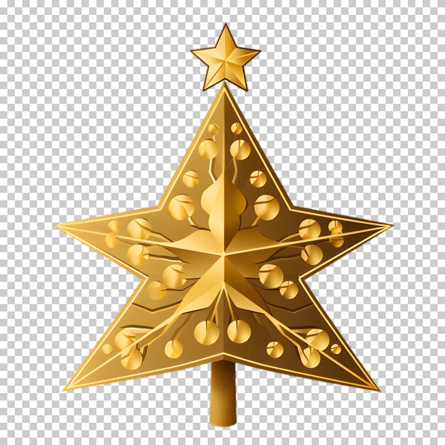 PSD Étoile d'or de noël avec arbre isolé sur un fond transparent.