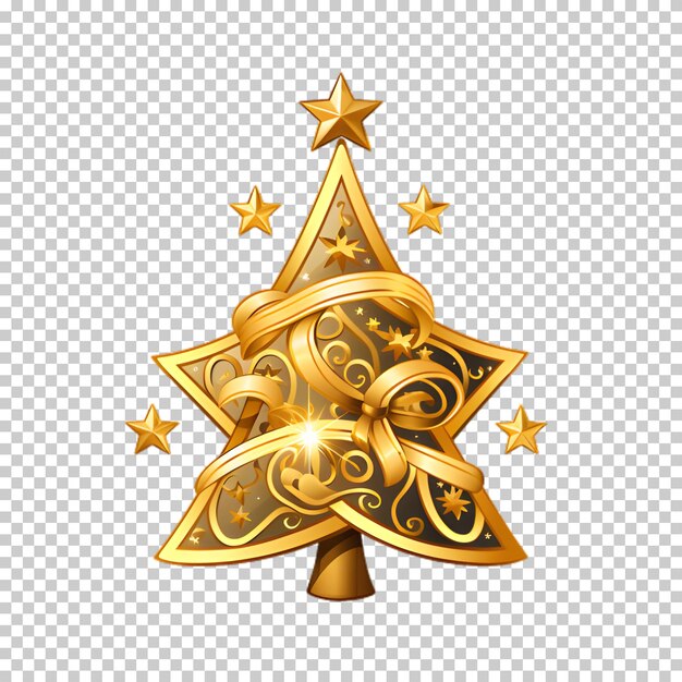 PSD Étoile d'or de noël avec arbre isolé sur un fond transparent.