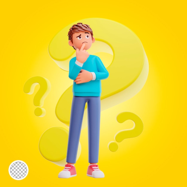 Étudiant en illustration 3d avec point d'interrogation