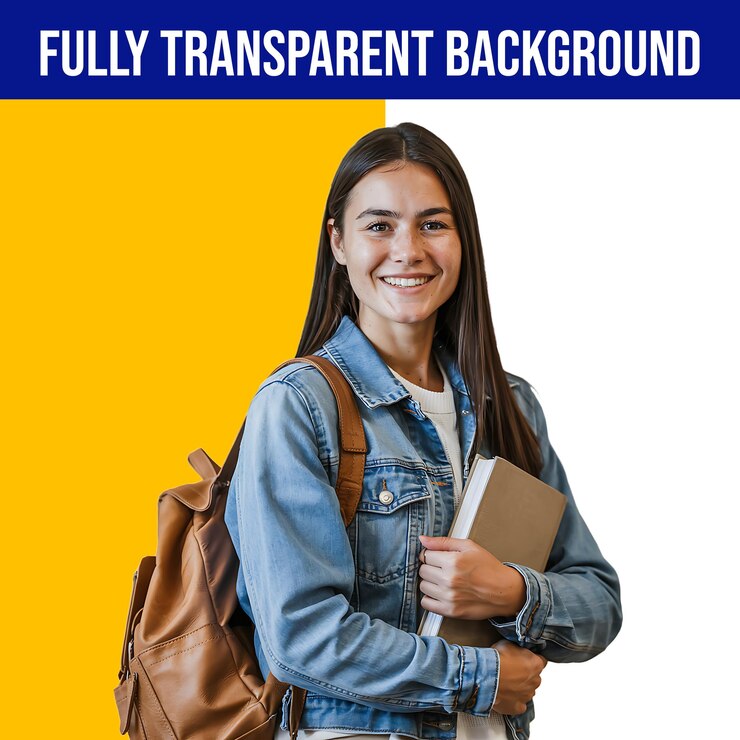 PSD un étudiant souriant avec un sac à dos et un livre
