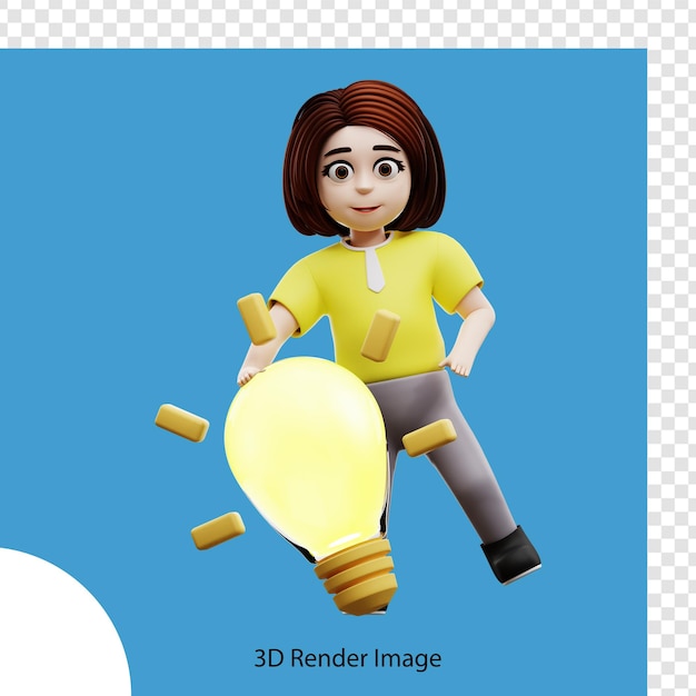 Étudiante en illustration 3D réfléchissant à des idées