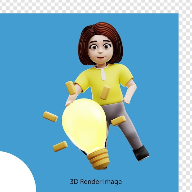 PSD Étudiante en illustration 3d réfléchissant à des idées