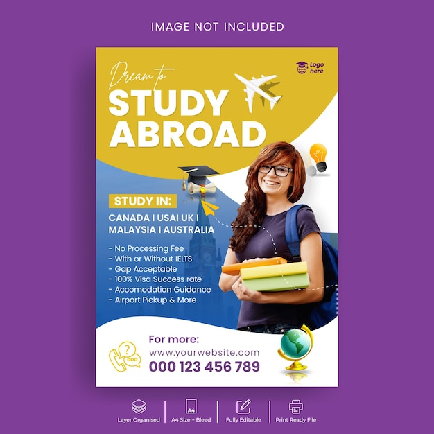 Étudier à l'étranger imprimer un flyer ou un modèle d'affiche