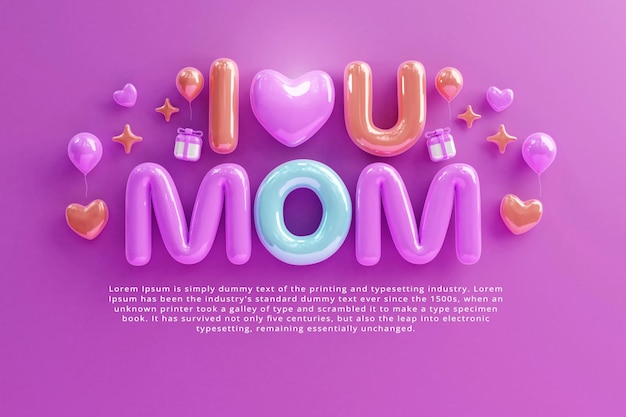 Eu te amo mãe feliz dia das mães design de cartão com corações realistas