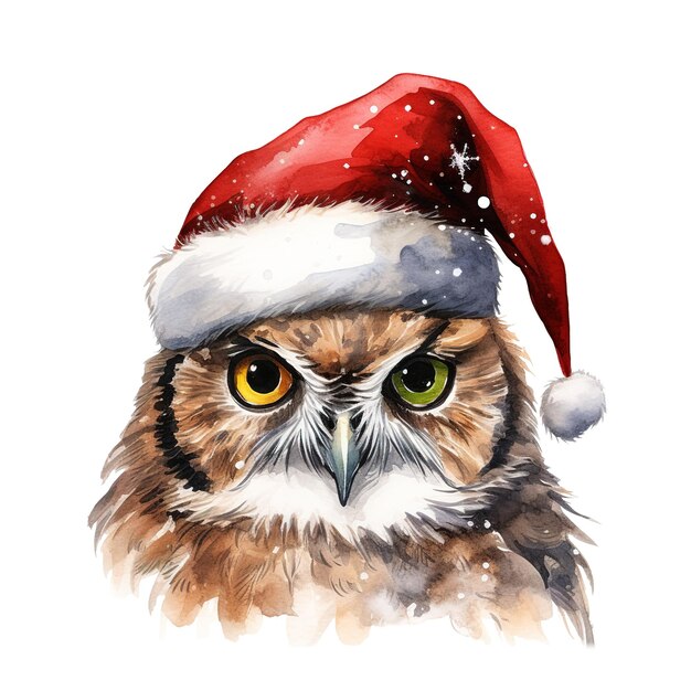 PSD eule trägt weihnachtsmannshut für weihnachtsveranstaltung aquarell-stil ki generiert