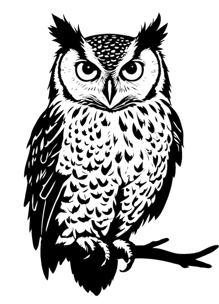 PSD eule-wildtier-natur-illustration silhouette-stil