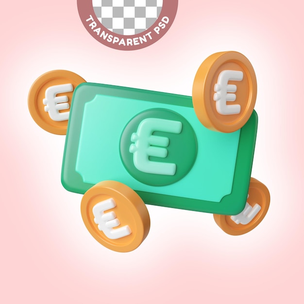 PSD euro, dinero, 3d, ilustración, icono