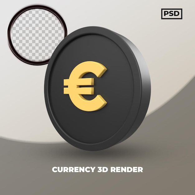 Euro moneda 3d render negro