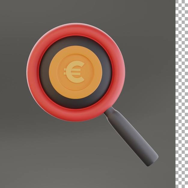 euro, moneda, búsqueda, 3d, icono