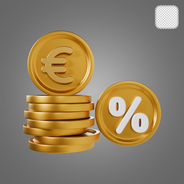 Euro en or avec illustration en pourcentage 3D